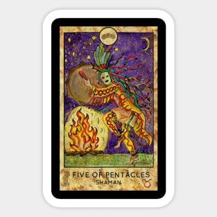 Five Of Pentacles. Minor Arcana Tarot Card Design. Sticker